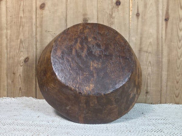 Vintage Rustic Wabi Sabi Indian Hand Carved Wooden Dough Bowl