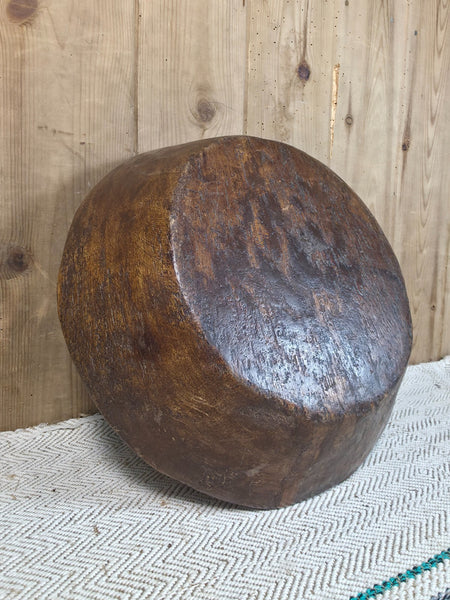 Vintage Rustic Wabi Sabi Indian Hand Carved Wooden Dough Bowl