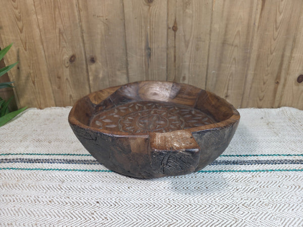 Vintage Rustic Wabi Sabi Indian Hand Carved Wooden Dough Bowl