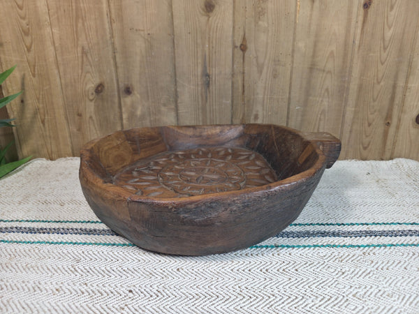 Vintage Rustic Wabi Sabi Indian Hand Carved Wooden Dough Bowl