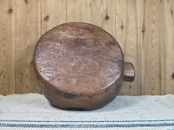 Vintage Rustic Wabi Sabi Indian Hand Carved Wooden Dough Bowl