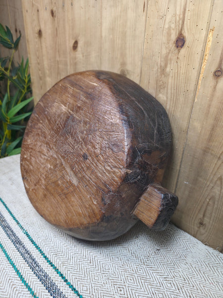 Vintage Rustic Wabi Sabi Indian Hand Carved Wooden Dough Bowl