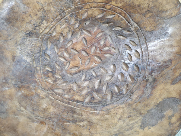 Vintage Rustic Wabi Sabi Indian Hand Carved Wooden Dough Bowl