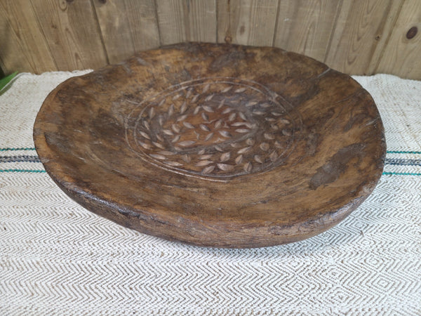 Vintage Rustic Wabi Sabi Indian Hand Carved Wooden Dough Bowl