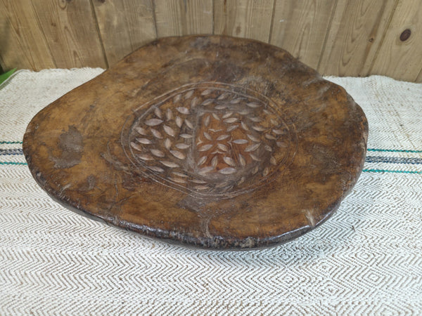 Vintage Rustic Wabi Sabi Indian Hand Carved Wooden Dough Bowl