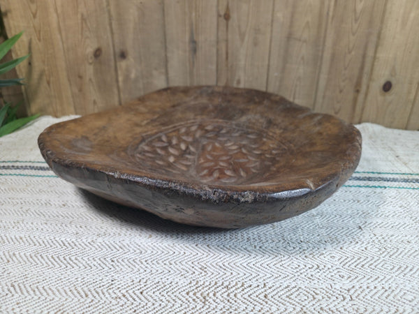 Vintage Rustic Wabi Sabi Indian Hand Carved Wooden Dough Bowl