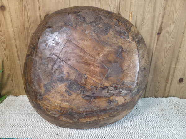 Vintage Rustic Wabi Sabi Indian Hand Carved Wooden Dough Bowl