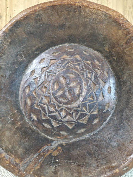 Vintage Rustic Wabi Sabi Indian Hand Carved Wooden Dough Bowl