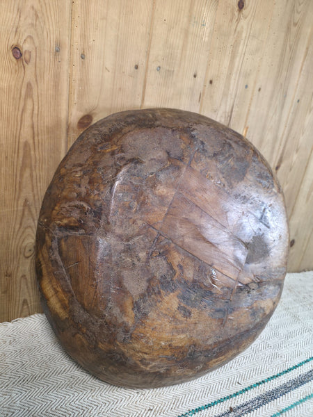Vintage Rustic Wabi Sabi Indian Hand Carved Wooden Dough Bowl