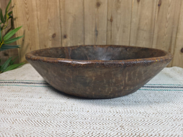 Vintage Rustic Wabi Sabi Indian Hand Carved Wooden Dough Bowl