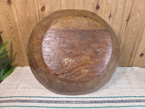 Vintage Rustic Wabi Sabi Indian Hand Carved Wooden Dough Bowl
