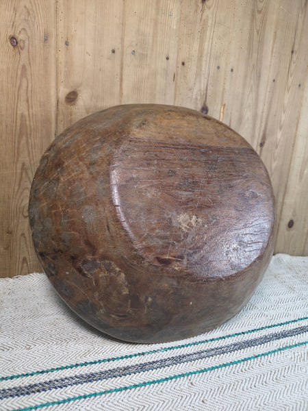 Vintage Rustic Wabi Sabi Indian Hand Carved Wooden Dough Bowl