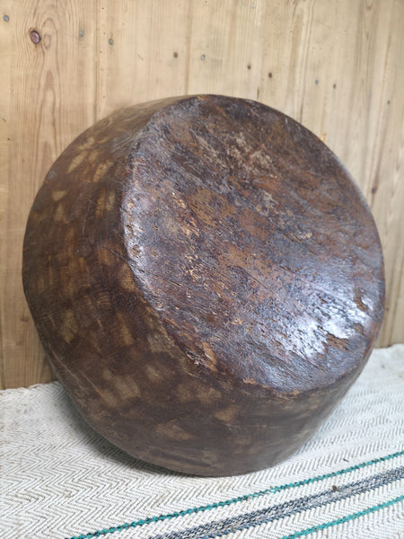 Vintage Rustic Wabi Sabi Indian Hand Carved Wooden Dough Bowl