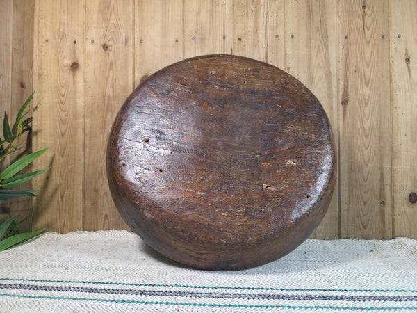 Vintage Rustic Wabi Sabi Indian Hand Carved Wooden Dough Bowl