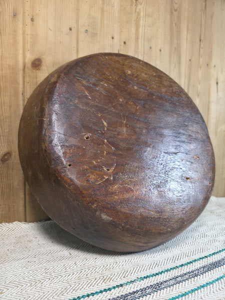 Vintage Rustic Wabi Sabi Indian Hand Carved Wooden Dough Bowl