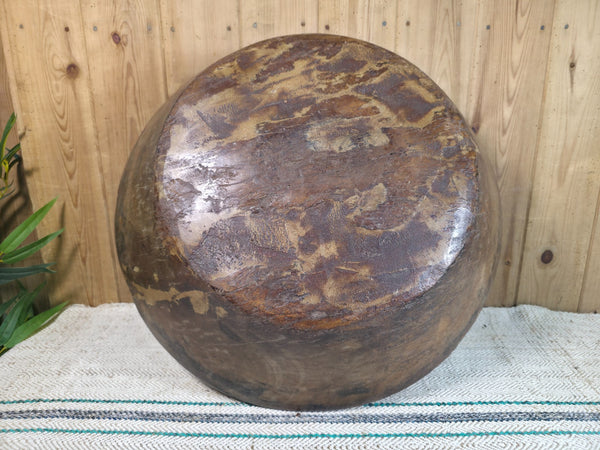 Vintage Rustic Wabi Sabi Indian Hand Carved Wooden Dough Bowl