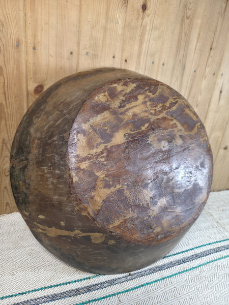 Vintage Rustic Wabi Sabi Indian Hand Carved Wooden Dough Bowl