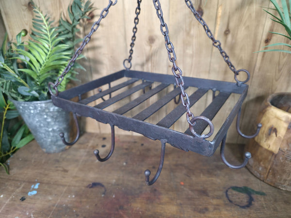 Rustic Vintage Style Hand Made Metal Hanging Farmhouse Pot Utensil Rack Holder