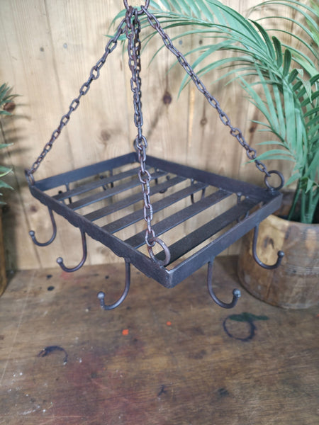 Rustic Vintage Style Hand Made Metal Hanging Farmhouse Pot Utensil Rack Holder