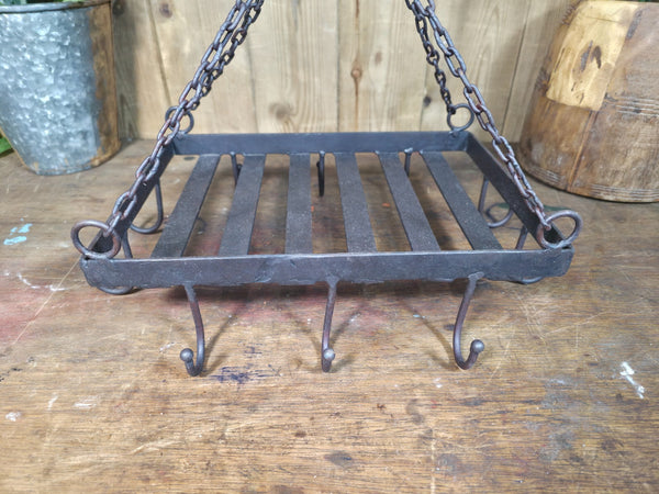 Rustic Vintage Style Hand Made Metal Hanging Farmhouse Pot Utensil Rack Holder