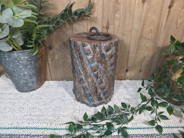 Vintage Reclaimed Antique Rustic Wabi Sabi Hand Carved Wooden Column Door Stop