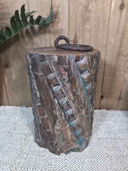 Vintage Reclaimed Antique Rustic Wabi Sabi Hand Carved Wooden Column Door Stop