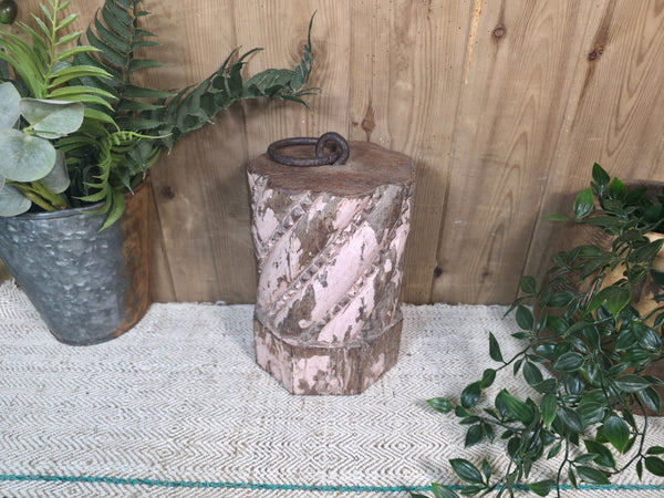 Vintage Reclaimed Antique Rustic Wabi Sabi Hand Carved Wooden Column Door Stop