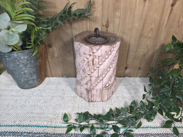 Vintage Reclaimed Antique Rustic Wabi Sabi Hand Carved Wooden Column Door Stop