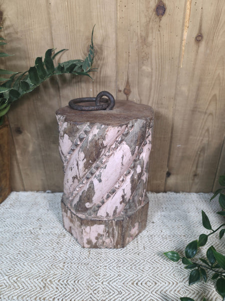 Vintage Reclaimed Antique Rustic Wabi Sabi Hand Carved Wooden Column Door Stop