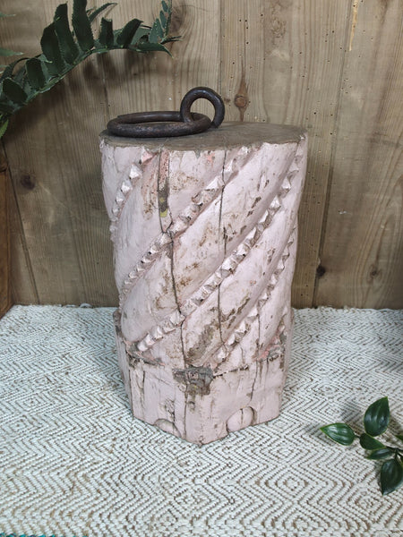 Vintage Reclaimed Antique Rustic Wabi Sabi Hand Carved Wooden Column Door Stop