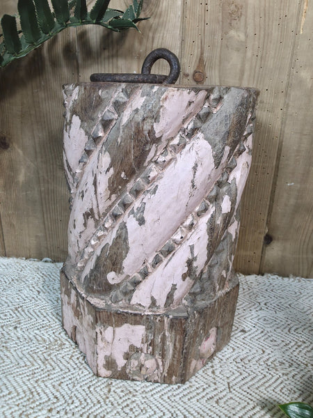 Vintage Reclaimed Antique Rustic Wabi Sabi Hand Carved Wooden Column Door Stop