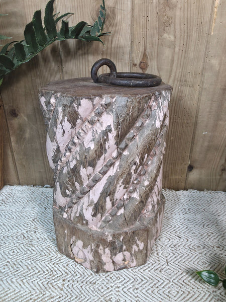 Vintage Reclaimed Antique Rustic Wabi Sabi Hand Carved Wooden Column Door Stop