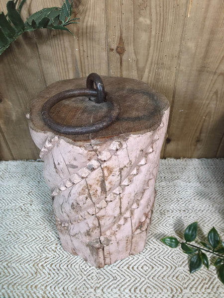 Vintage Reclaimed Antique Rustic Wabi Sabi Hand Carved Wooden Column Door Stop