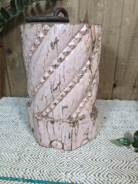 Vintage Reclaimed Antique Rustic Wabi Sabi Hand Carved Wooden Column Door Stop