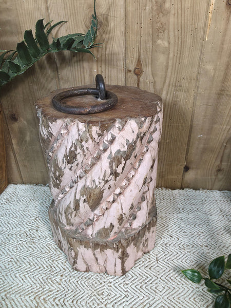 Vintage Reclaimed Antique Rustic Wabi Sabi Hand Carved Wooden Column Door Stop