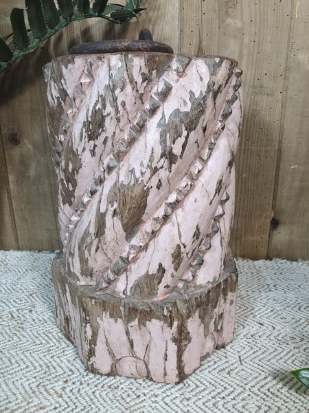 Vintage Reclaimed Antique Rustic Wabi Sabi Hand Carved Wooden Column Door Stop