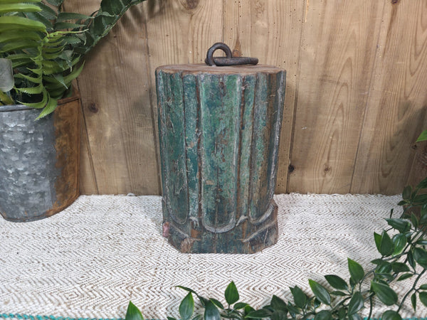 Vintage Reclaimed Antique Rustic Wabi Sabi Hand Carved Wooden Column Door Stop