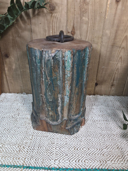 Vintage Reclaimed Antique Rustic Wabi Sabi Hand Carved Wooden Column Door Stop