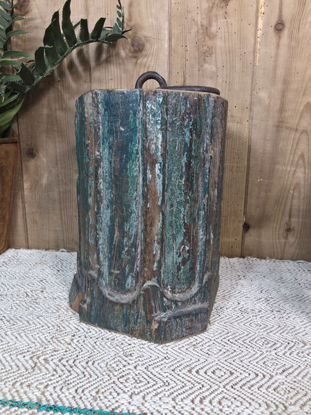Vintage Reclaimed Antique Rustic Wabi Sabi Hand Carved Wooden Column Door Stop
