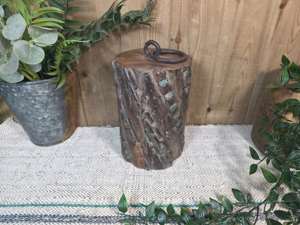 Vintage Reclaimed Antique Rustic Wabi Sabi Hand Carved Wooden Column Door Stop