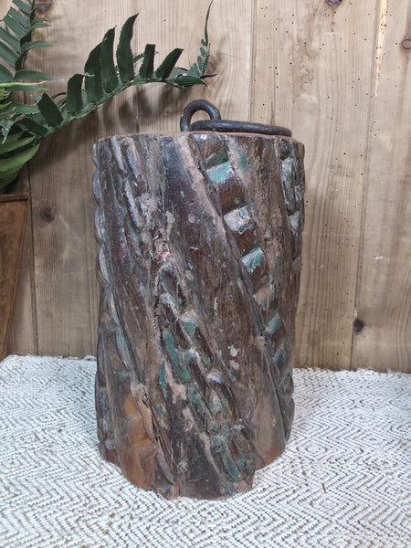 Vintage Reclaimed Antique Rustic Wabi Sabi Hand Carved Wooden Column Door Stop