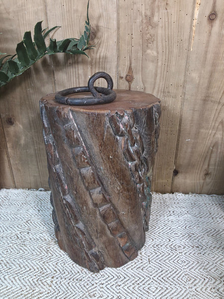 Vintage Reclaimed Antique Rustic Wabi Sabi Hand Carved Wooden Column Door Stop