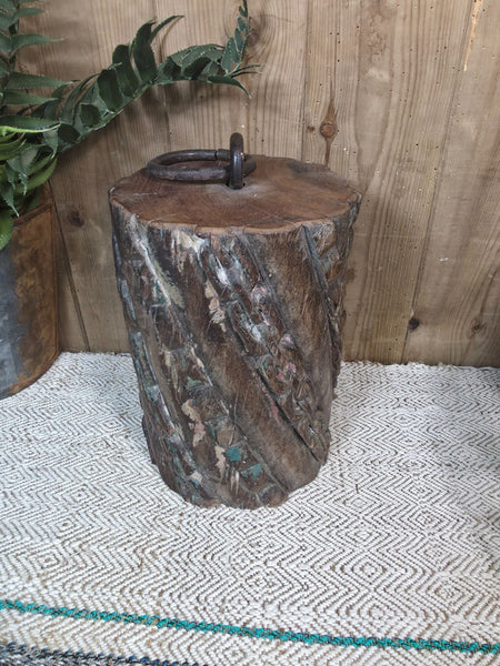 Vintage Reclaimed Antique Rustic Wabi Sabi Hand Carved Wooden Column Door Stop