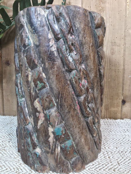Vintage Reclaimed Antique Rustic Wabi Sabi Hand Carved Wooden Column Door Stop