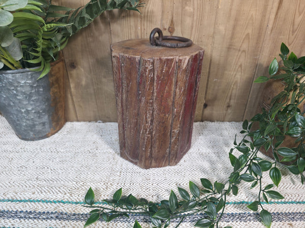 Vintage Reclaimed Antique Rustic Wabi Sabi Hand Carved Wooden Column Door Stop