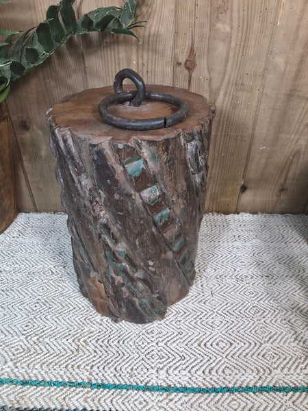 Vintage Reclaimed Antique Rustic Wabi Sabi Hand Carved Wooden Column Door Stop