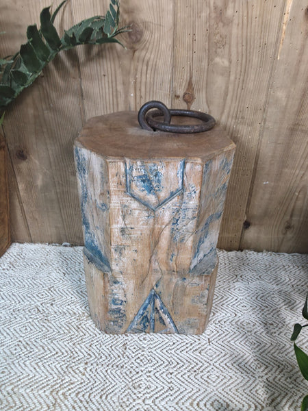 Vintage Reclaimed Antique Rustic Wabi Sabi Hand Carved Wooden Column Door Stop