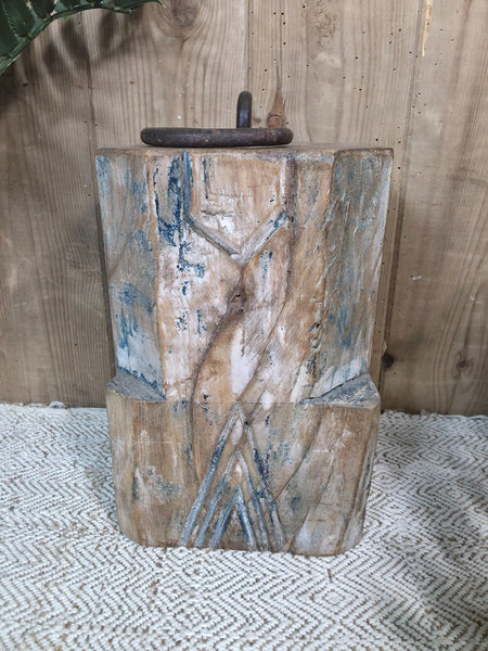 Vintage Reclaimed Antique Rustic Wabi Sabi Hand Carved Wooden Column Door Stop