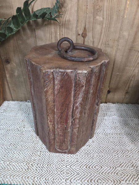 Vintage Reclaimed Antique Rustic Wabi Sabi Hand Carved Wooden Column Door Stop