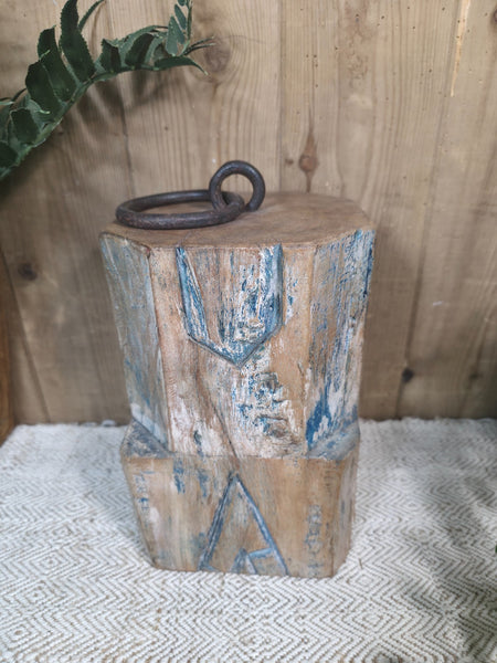 Vintage Reclaimed Antique Rustic Wabi Sabi Hand Carved Wooden Column Door Stop